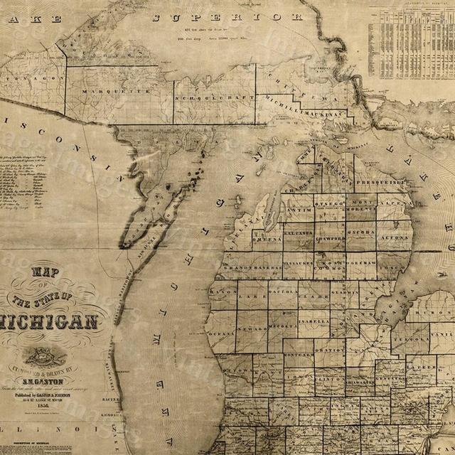 old michigan map vintage 1856 old map of Michigan Old Antique Restoration Style Map Lake House housewarming gift Michigan map Fine art map