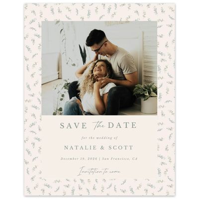 Linen, Beige Wedding Digital Save the Date - Verde Photo