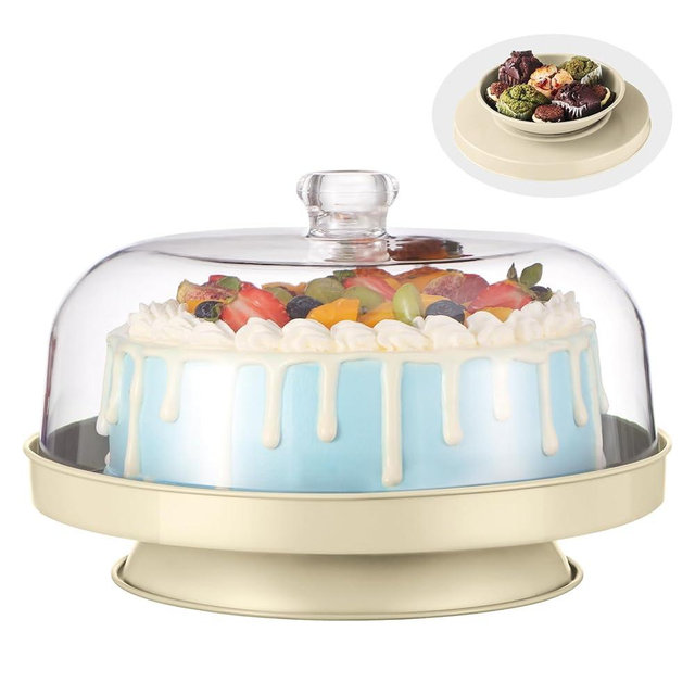 Cake Stand with Dome，2-In-1 Cake Holder With Lid，Metal Dessert Stand with Acrylic Dome，Pedestal Round Cheese Pie Serving Display Plate Holder Platter with Cover