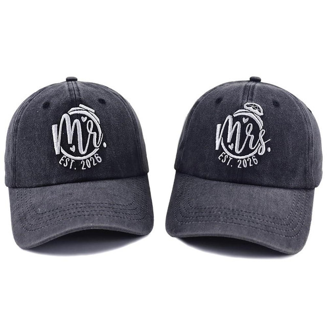 2PCS Matching Mr and Mrs EST 2025 Hats for Couple Gifts, Adjustable Cotton Vintage Embroidered Baseball Caps