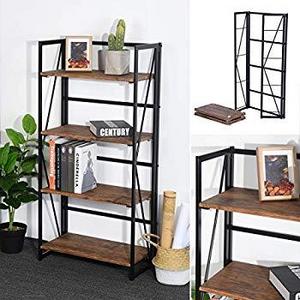 Coavas Folding Bookshelf Rack 4-Tiers Bookcase Home Office Shelf Storage Rack No-Assembly Industrial Stand Sturdy Shelf Organizer 23.6 X 11.6 X 49.2 Inches