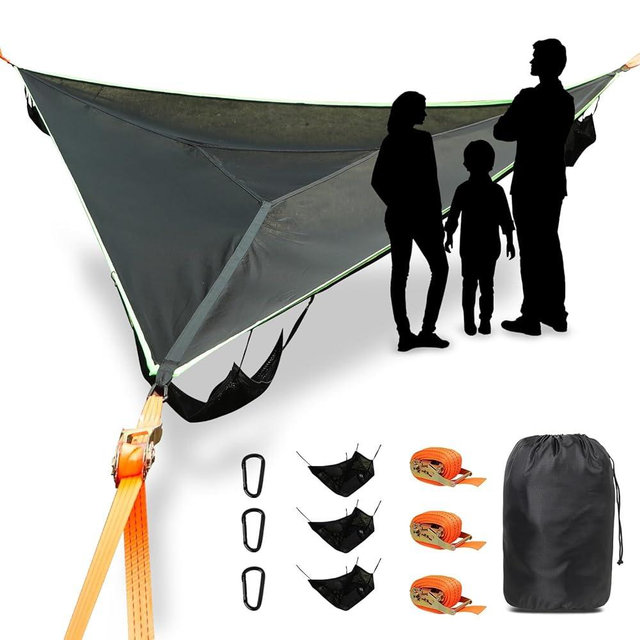 LUKETURE Triangle Camping Hammock, 13ft Multi Person Hammocks Max 1100 lbs for Outdoor Relaxing, Extra Large Hammock w/Ratchet/Webbing Straps (13ft-Triangle Camping Hammock)