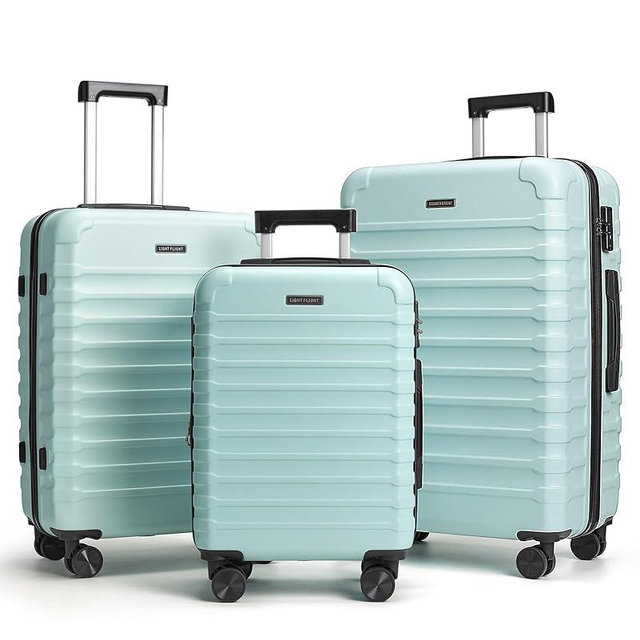 LIGHT FLIGHT Luggage Sets, 3 Piece Durable Suitcase Set with Spinner Wheels, 3 Pcs Hardside Lightweight luggage with TSA Lock, Large Checked Travel Suitcases, 20/24/28 Inch,Mint Green