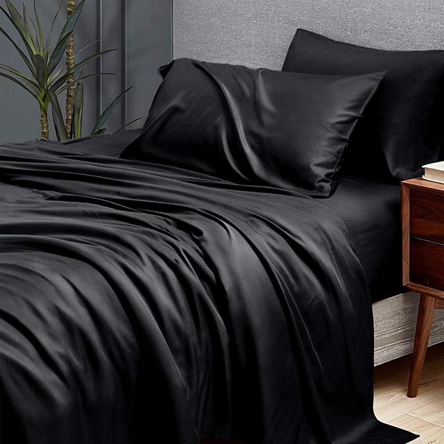 Bedsure 100% Bamboo Sheets Set California King Black - Cooling Bamboo Bed Sheets for Cal King Size Bed with Deep Pocket 4PCS
