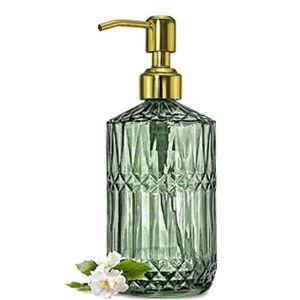 JASAI 18Oz Green Glass Soap Dispenser with Gold Rust Proof Pump, Refillable Kitchen soap Dispenser for Dish Soap, Soap Dispenser Bathroom for Hand soap, Lotion, Body Wash.