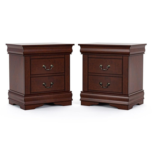 BOWERY HILL Transitional Wood 2-Drawer Nightstand in Cherry (Set of 2)