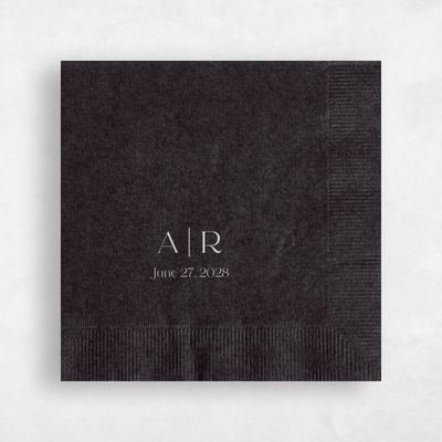 Black Typography Wedding Napkin - Classic Initials