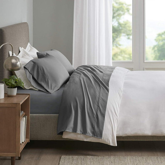 Sleep Philosophy Smart Cool Microfiber Moisture-Wicking Breathable 4 Piece Cooling Sheet Set, King Size, Grey (SHET20-963)