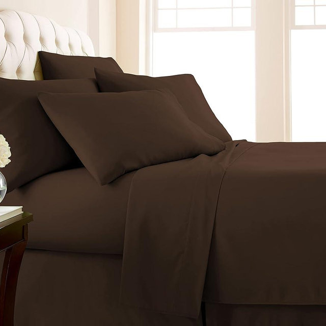 Southshore Fine Living, Inc. Extra Deep Pocket King Sheet Set, 6-Piece Ultra-Soft Microfiber Bed Sheets with 21" Deep King Fitted Sheet, Oversize Flat Sheet, 4 King Pillowcases, Chocolate Brown