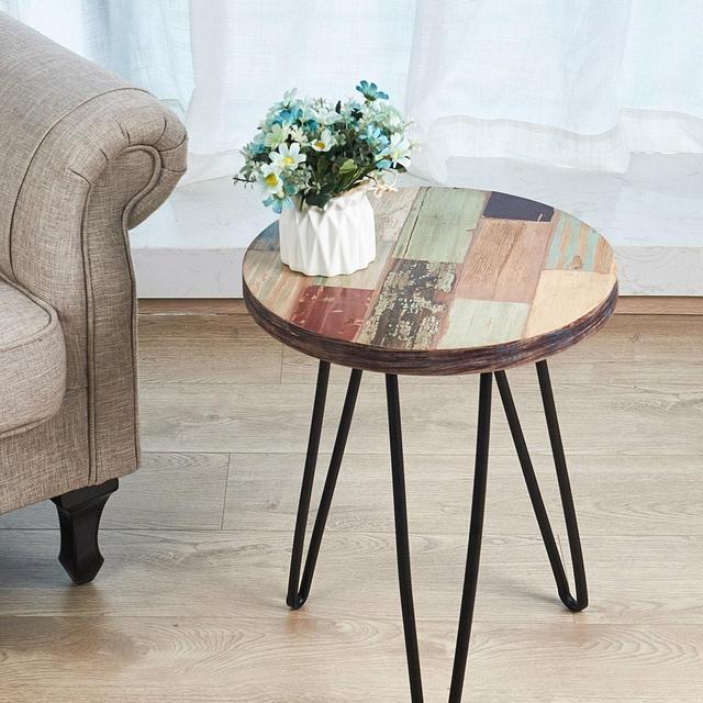 Colorful Reclaimed Wood End Table, Small Round Side Tables for Living Room Bedroom,Farmhouse, 15.75 x 15.75 x 20in Heigh