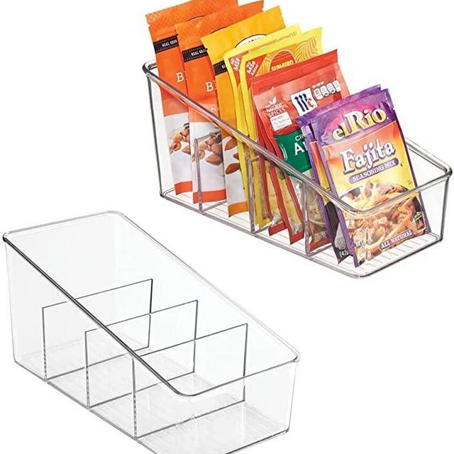 mDesign Large Plastic Food Packet Organizer Caddy, 2 Pack - Clear