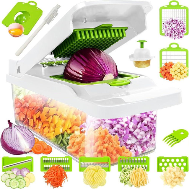 Vegetable Chopper,Food Chopper,Pro 12 in1 Multifunctional Onion Chopper,Veggie Chopper,Vegetable Chopper With Container,Vegetable Slicer Dicer Cutter,Mandoline Slicer,Salad,Garlic Chopper (White)