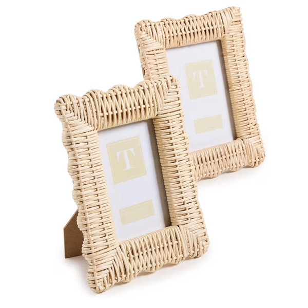 Two's Company Wicker Weave Handmade Photo Frame, Rattan Made Picture Frames for Wall Decor, Tabletop Photo Display, Decorative Frames for Home Decorations - Set of 2