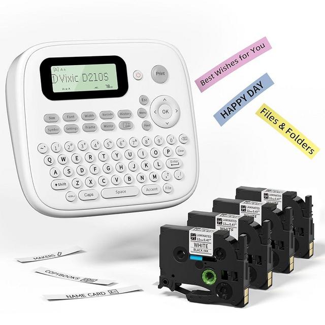 Vixic Label Maker Machine, D210S Label Maker Machine with Tapes Waterproof, Handheld Label Maker with Keyboard Powered by USB-C, Labeler with Chain Print to Reduce Wastes for Home Office Organization