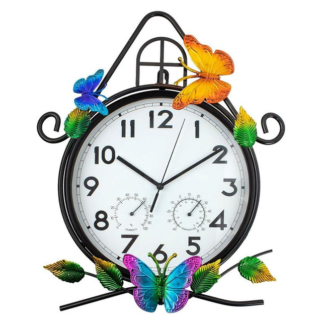 HOBYLUBY 15'' Large Outdoor Clock, Outdoor Wall Clock with Thermometer & Humidity Silent No-Ticking Outdoor Clocks Waterproof for Patio, Garden, Backyard, Living Room, Kitchen