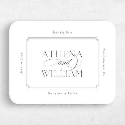 White Rounded Wedding Save the Date - Constance Landscape