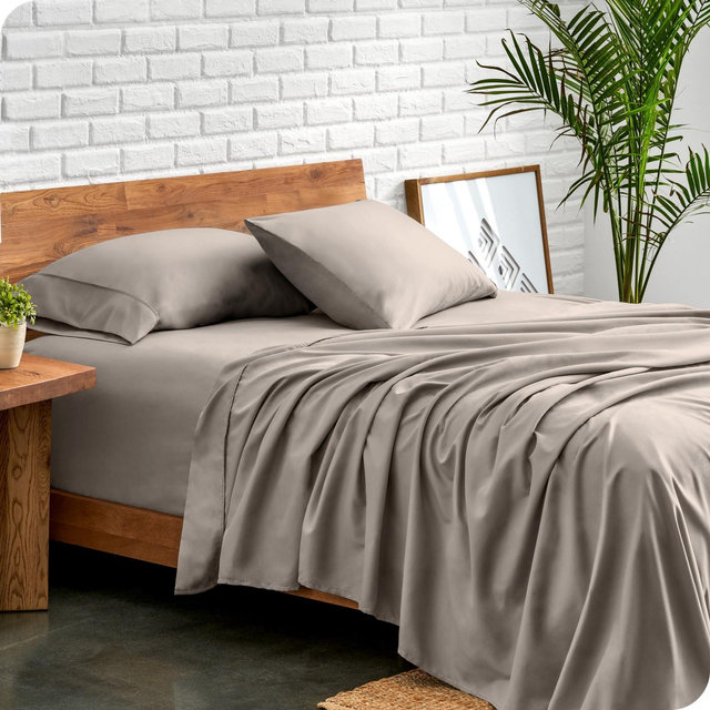 Queen Khaki 4 Piece Ultra-Soft Double Brushed Sheet Set by Bare Home