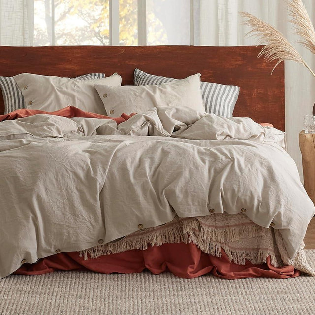 Bedsure Linen Duvet Cover King - Linen Cotton Blend Bedding Set, Soft & Cozy, 3 Pieces, 1 Duvet Cover 104x90 Inches and 2 Pillowcases, Tannish Color Cooling Bedding, Comforter Sold Separately