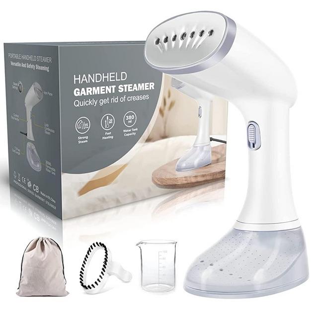 Steamer for Clothes, Portable Garment 3 Steam Options Fabric Clothing Steamer, 1350W Handheld Travel Clothes 30s Fast Heat-up, 380ML Water Tank Continuous Steam, White grey