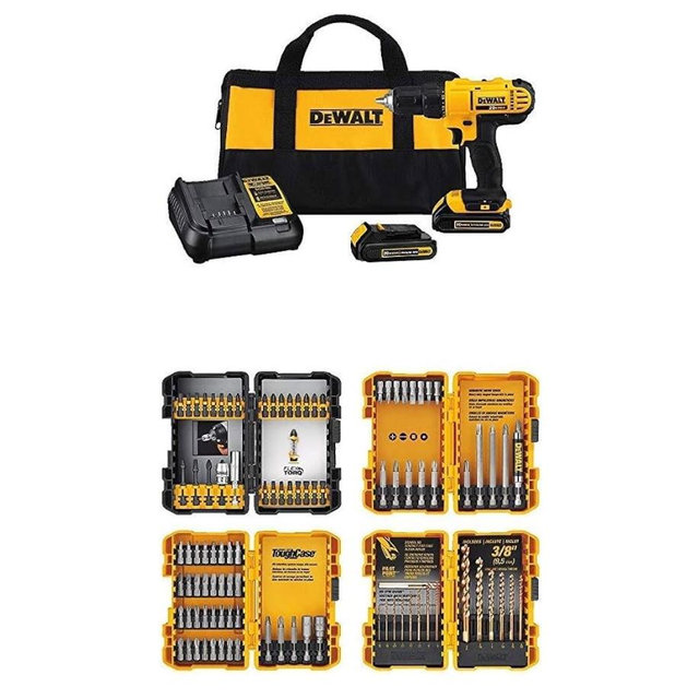 DEWALT 20V MAX* Cordless Drill/Driver Kit with Screwdriver/Drill Bit Set, 100-Piece (DCD771C2 & DWA2FTS100)