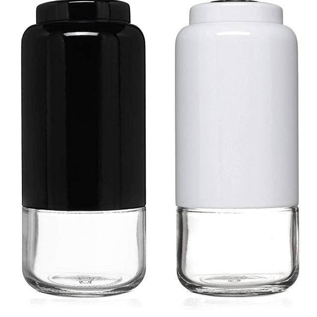 CHEFVANTAGE Salt and Pepper Shakers Set with Adjustable Pour Holes - Black and White