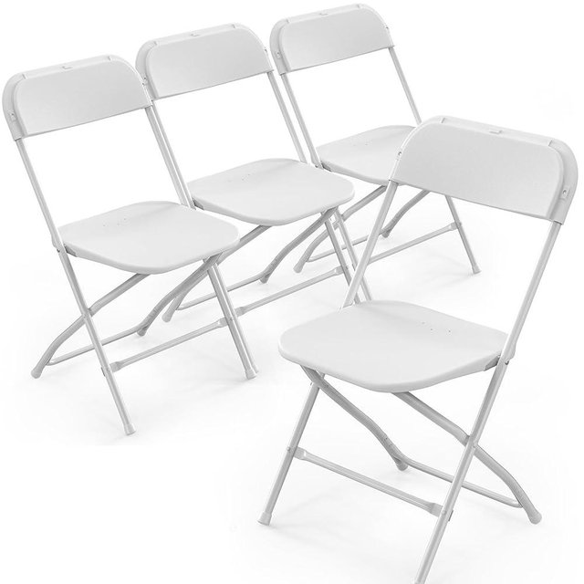 Bonnlo Folding Chairs Set of 4, White Plastic Chair Sturdy Seat with Metal Frame, Perfect for Party, Event, Wedding, Birthday, Office, Outside Entertaining