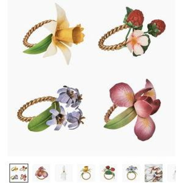 S/4 Meadow Walk Floral Napkin Rings, Multicolor