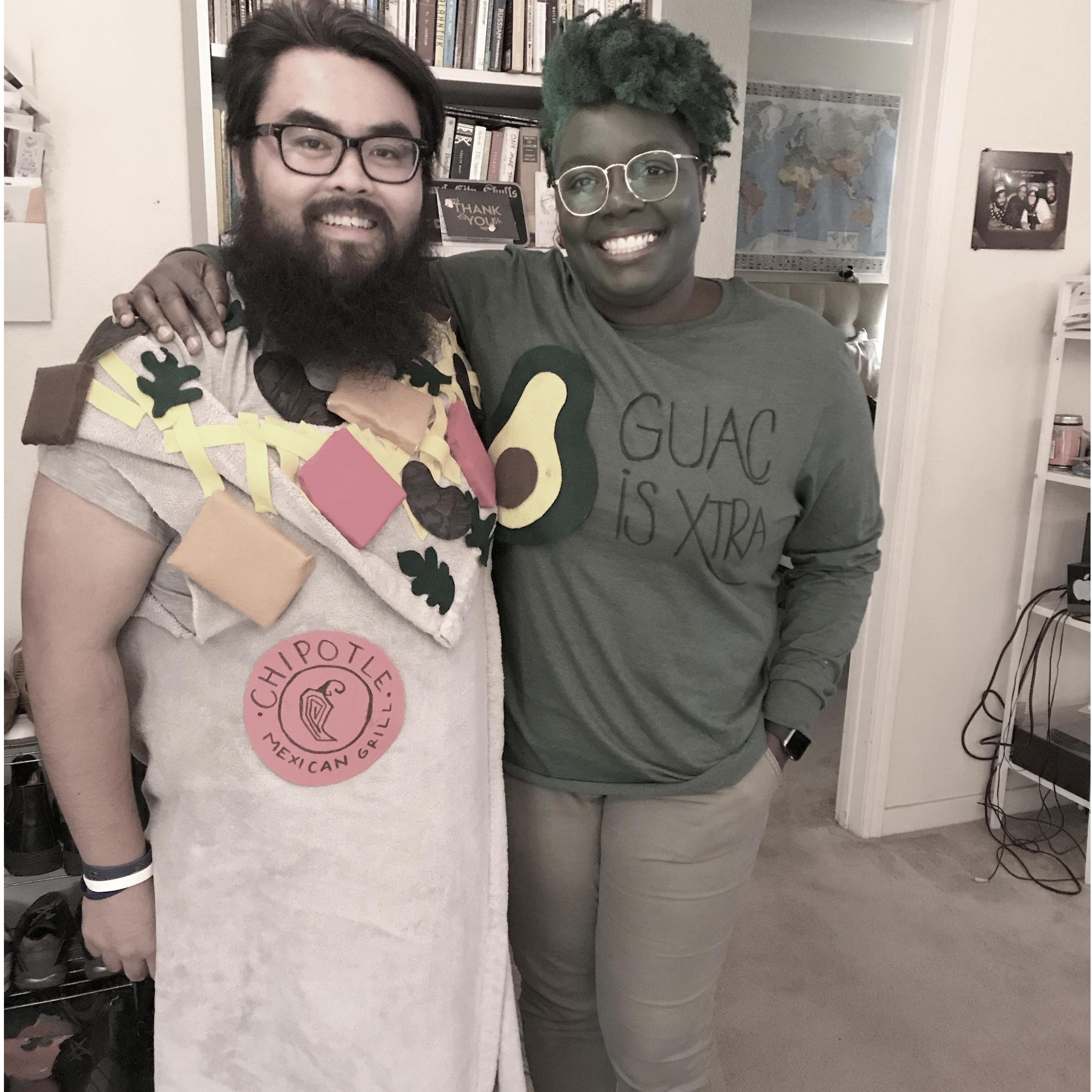 Chipotle burrito with guacamole, Halloween 2017