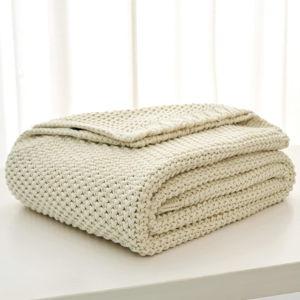 Chunky Cable Knit Throw Blanket Lightweight Cream, 60” x 80”