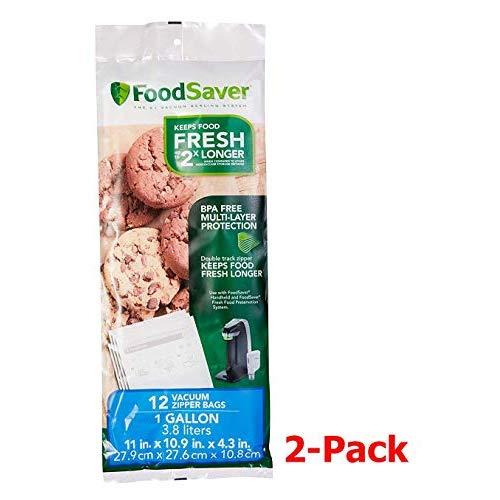 FoodSaver FSFRBZ0316-000 1-Gallon Vacuum Zipper Bags, 12 Count, Multi 2-Pack