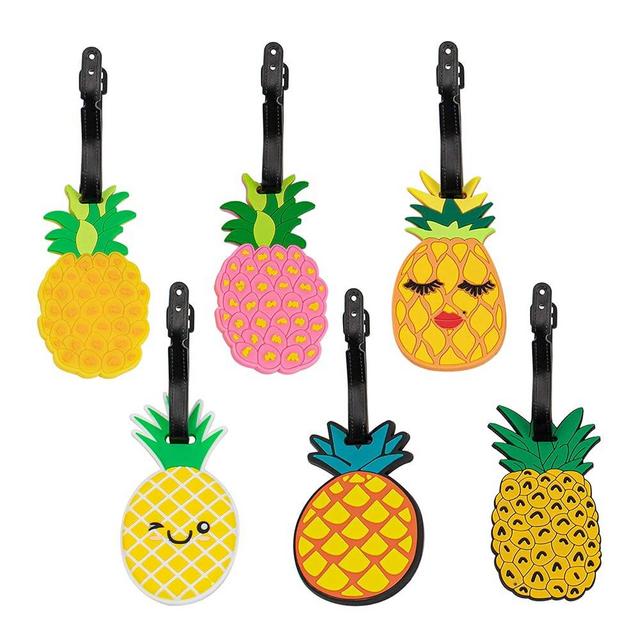 Framendino, 6 Pack Fruit Pineapple Bag Luggage Tags Silicone Travel ID Labels Tag Name Card Holders for Suitcase