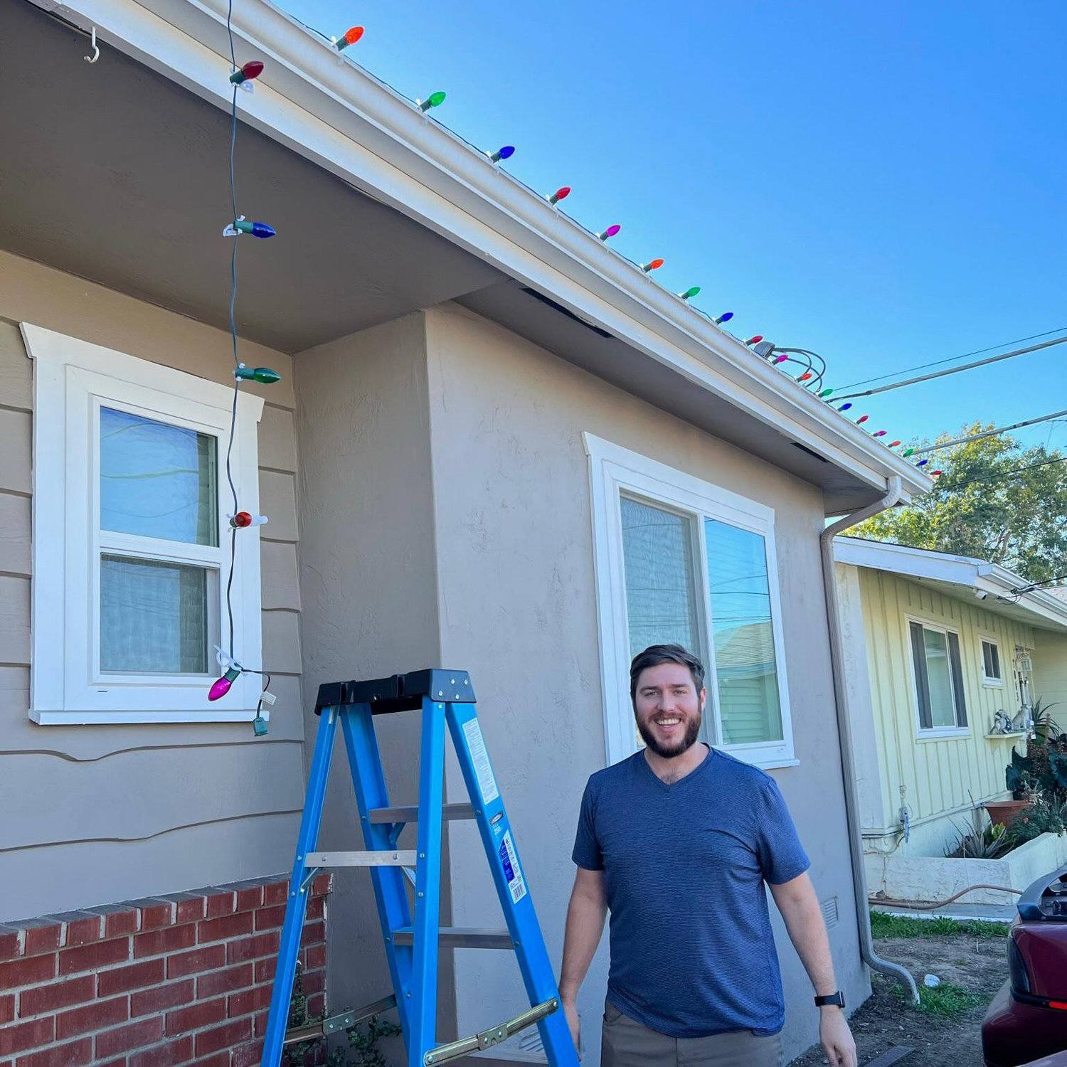 Patrick couldn't wait to hang Christmas lights on an actual house!