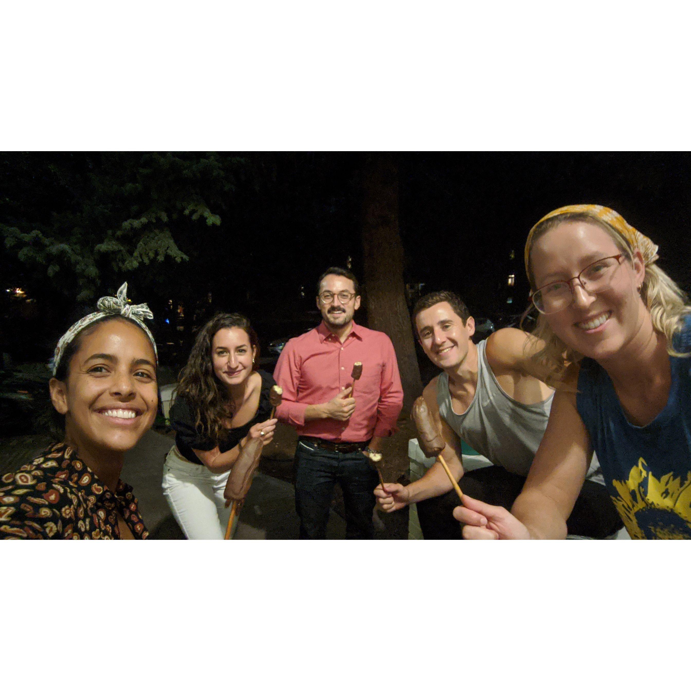 September 2020. Choco-bananos with our EAC friends, Annie, Gordon, and our beloved roomie, Mel.
