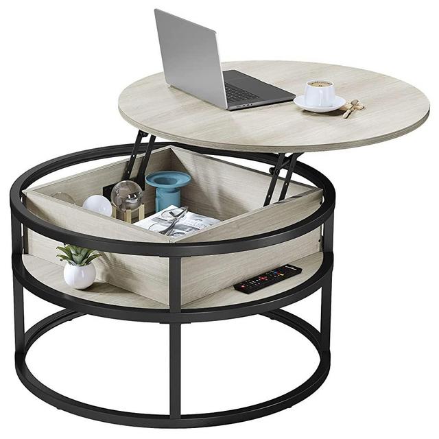 YITAHOME Round Lift Top Coffee Table, Coffee Tables with Living Room with Hidden Storage Compartment,White Modern Coffee Table with Storage for Home Office,Round Center Tables Living Room,White Oak