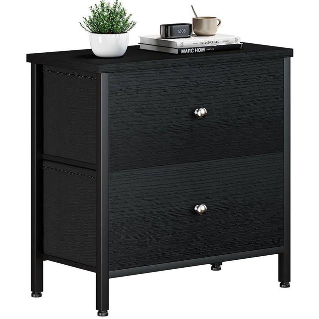 BOLUO Black Nightstand 2 Drawer Dresser for Bedroom,Small Night Stand End Table with Fabric Drawers Modern