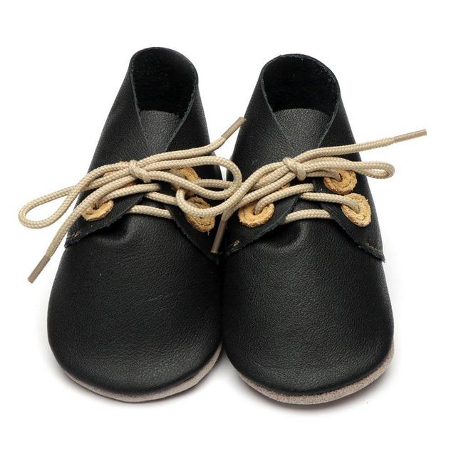 Leather Baby Shoes Derby Black/Tan 0-6mo