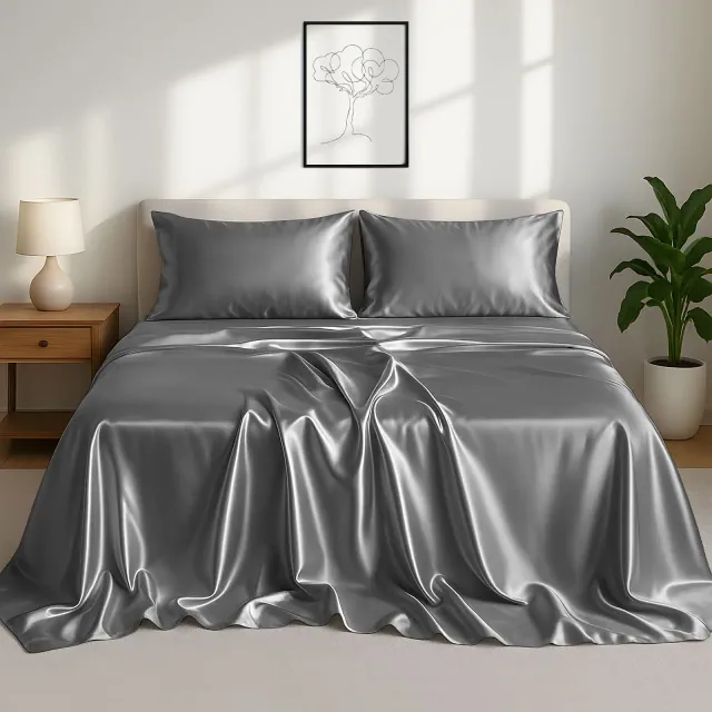 Silky Satin Bed Sheet Set - 4-Piece King Size, Ultra Soft , Premium Luxury Sheets -