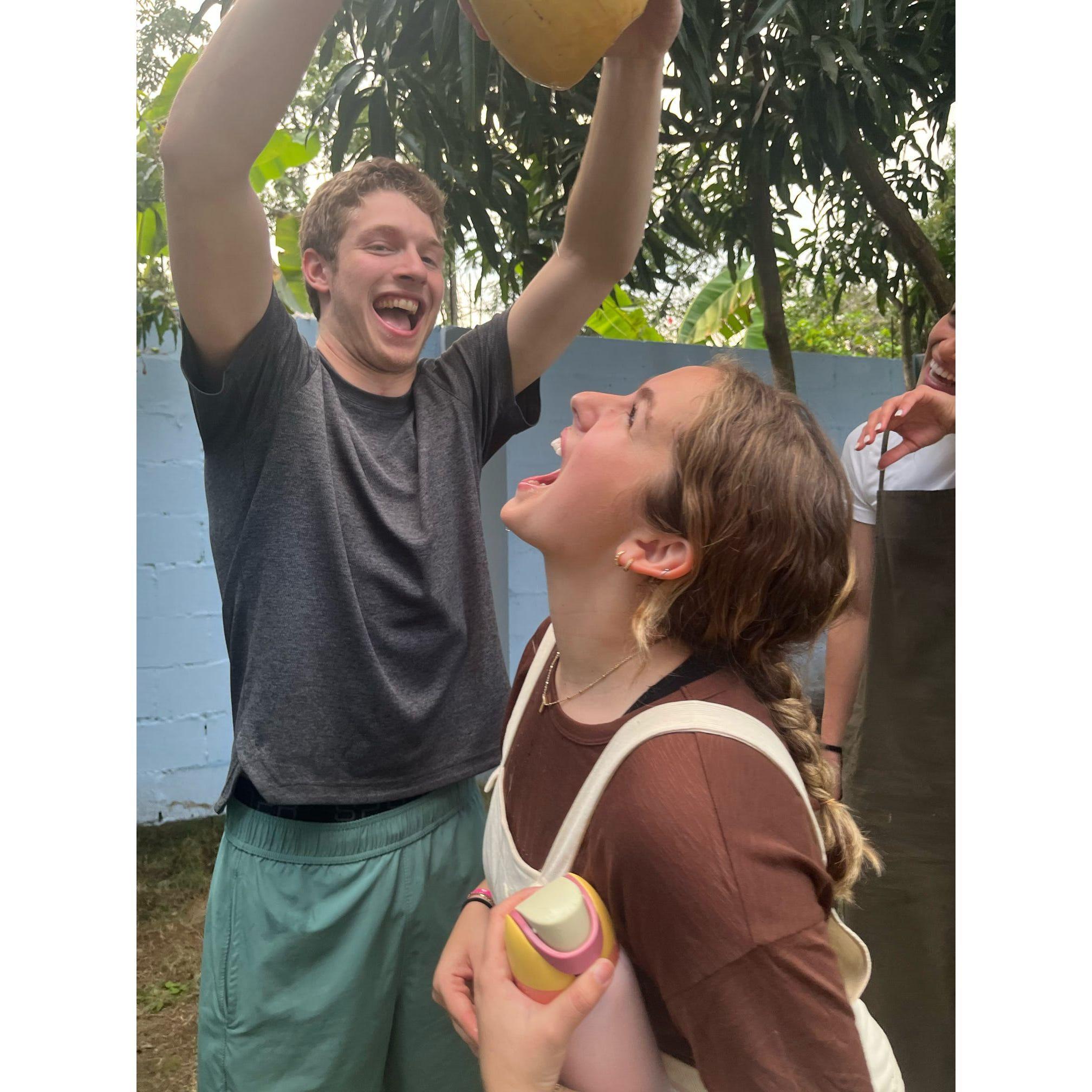 Me giving her coconut water for the first time