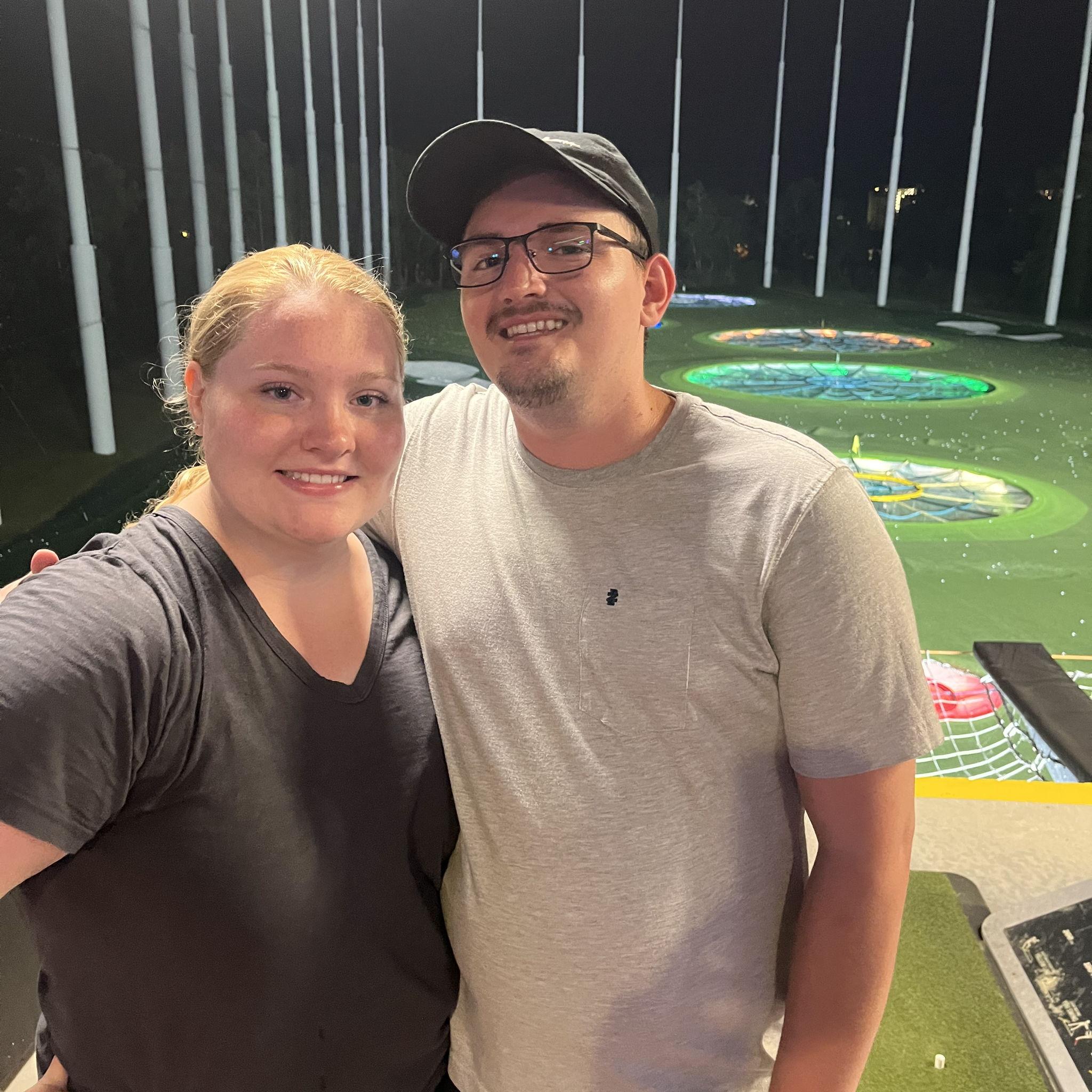 We love Top Golf, and this picture is from the very first time we played—on a trip to Myrtle Beach. Brad made it a tradition to grab a few pitchers of Bud Light and end the night with a Taco Bell run!
