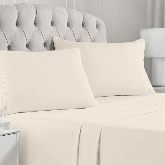 Mellanni Split King Sheet Set for Adjustable Bed - 5 PC Iconic Collection Bedding Sheets & Pillowcases - Extra Soft, Cooling Bed Sheets - Deep Pocket up to 16" - Easy Care (Split King, Golden Ivory)