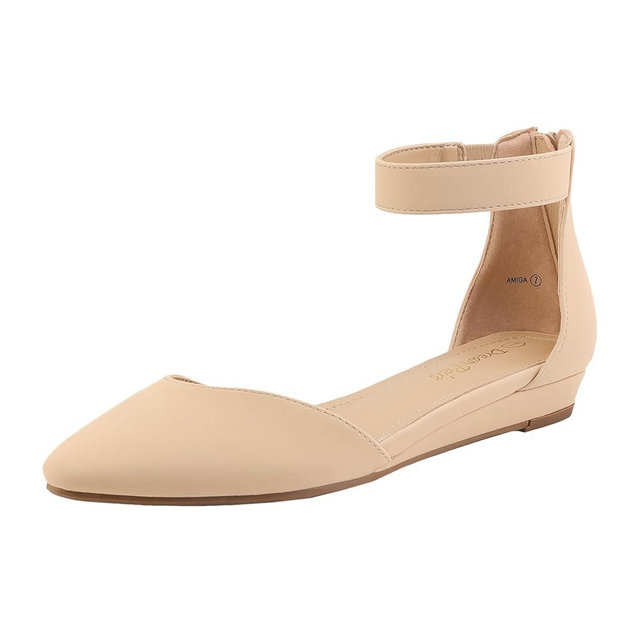 DREAM PAIRS Women's Low Wedge Ankle Strap Dress Flats Shoes