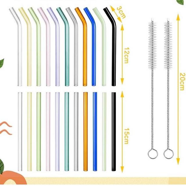 Zubebe 30 Pcs Short Glass Straw, 6 Inch Glass Straws Shatter Resistant, Colorful Reusable Glass Drinking Straws, 15 Straight and 15 Bent Straws with 2 Cleaning Brushes for Cocktail, Smoothie, Coffee