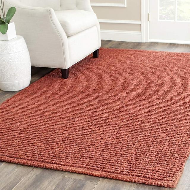 SAFAVIEH Natural Fiber Collection Area Rug - 4' Square, Rust, Handmade Chunky Textured Jute 0.75-inch Thick, Ideal for High Traffic Areas in Living Room, Bedroom (NF447C)