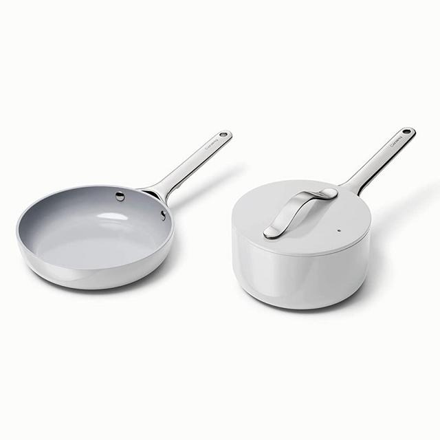 Caraway Mini Duo - Non-Stick Ceramic Mini Fry Pan (1.05 qt, 8") & Mini Sauce Pan (1.75 qt) - Non Toxic, PTFE & PFOA Free - Oven Safe & Stovetop Agnostic (Gas, Electric & Induction) - Gray