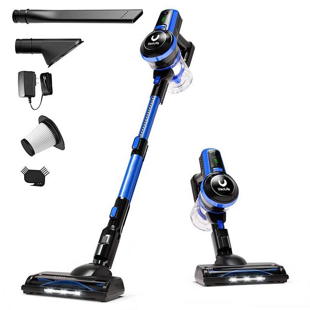 VacLife Stick Vacuum Cleaner, 4-in-1 Cordless Vacuum Cleaner for Hard Floors, Carpets & Hair, Cordless Stick Vacuum Cleaner with Headlight & Quadruple Filtration, Model: H20-180, Blue (VL722)