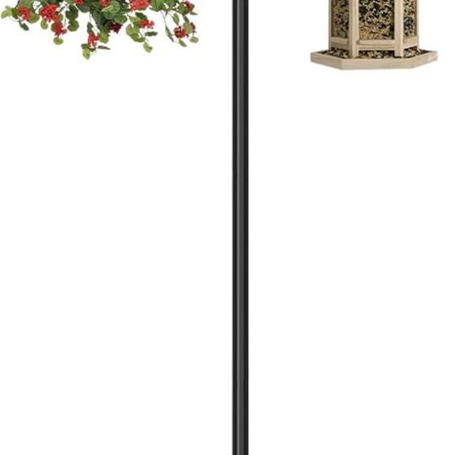 AnBaiMei Outdoor Double Shepherds Hook with 5 Prong Base, 92 Inch Adjustable Heavy Duty Two Sided Bird Feeder Pole Stand for Hanging Plant Baskets, Solar Light Lanterns, Hummingbird Feeder, 1 Pack