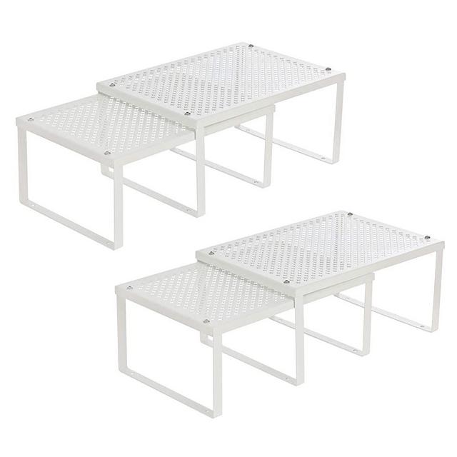 SONGMICS Cabinet Shelf Organizers, Spice Racks, Stackable, Expandable, Set of 4 Metal Kitchen Counter Shelves, White UKCS006W01