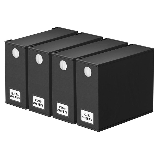 4-Pack Bed Sheet Organizers and Storage, Foldable Sheet Organizers for a Linen Closet, Black