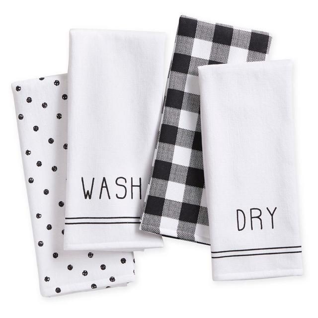 Farmhouse Living 4-Piece Sentiments Kitchen Towel Set in Black/White