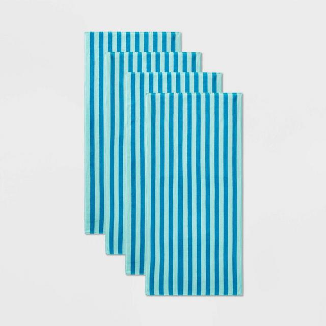 4pk Striped Beach Towels Aqua Blue - Sun Squad™
